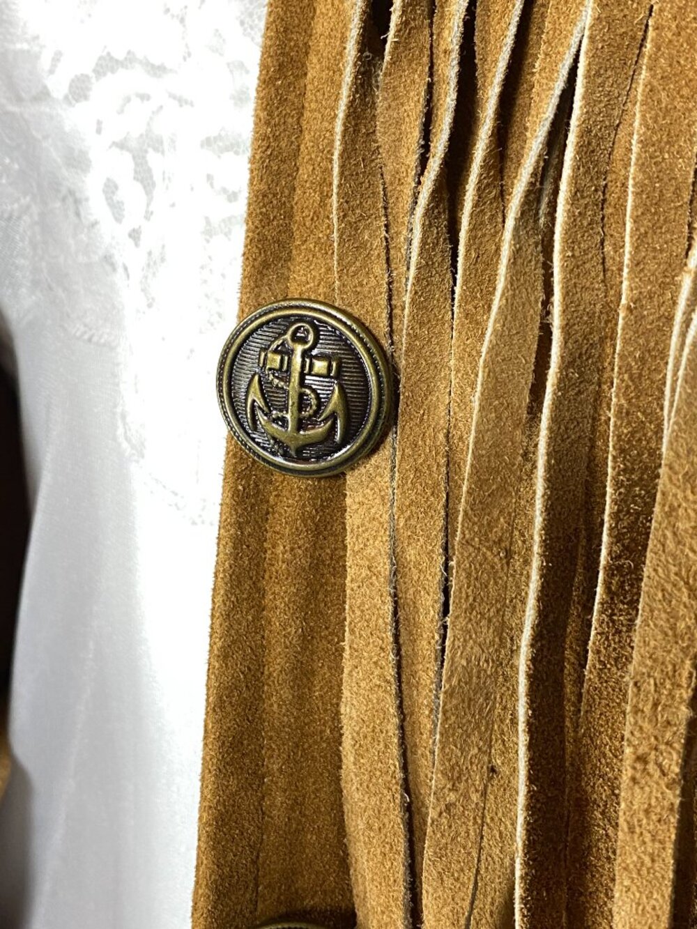 VINTAGE REAL LEATHER Brown Suede Fringe Jacket Western Festival Boho Hippie Sz L - Picture 6 of 13